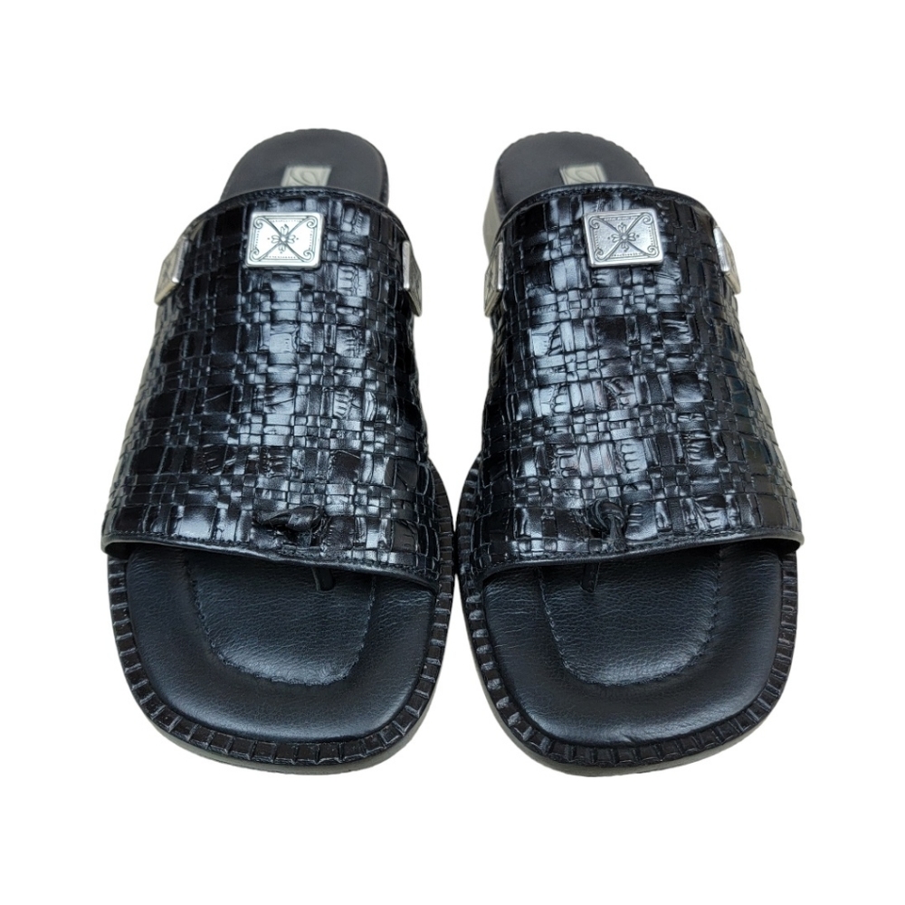 BRIGHTON Sandals Black Basket Weave Leather - 10 Narrow - Nearly New - Picture 7 of 16
